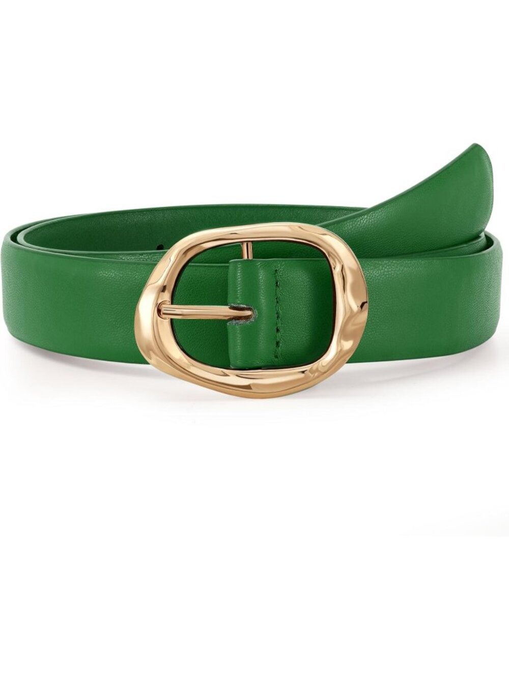 Women's Green Black Faux Leather Casual Waist Stylish Fashion Belt Gold Buckle